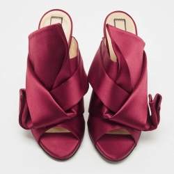 Nº21 Burgundy Satin Ronny Pleated Slide Sandals Size 40