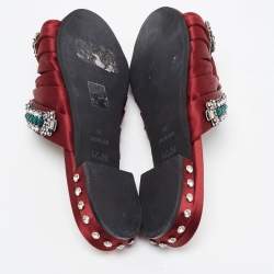 Pre Owned N21 Burgundy Satin Embellsihed Knotted Flat Slides Size 39