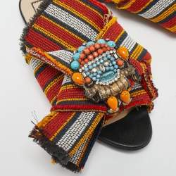 Nº21 Multicolor Embroidered Fabric Knot Flat Slides Size 39