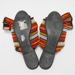 Nº21 Multicolor Embroidered Fabric Knot Flat Slides Size 39