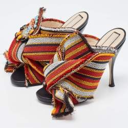 N°21 Multicolor Fabric Raso Knot Peep Toe Mules Size 38.5