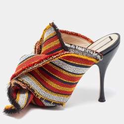 N°21 Multicolor Fabric Raso Knot Peep Toe Mules Size 38.5