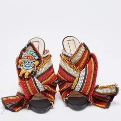 N°21 Multicolor Fabric Raso Knot Peep Toe Mules Size 38.5