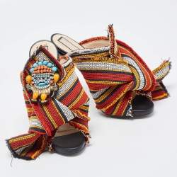 N°21 Multicolor Fabric Raso Knot Peep Toe Mules Size 38.5
