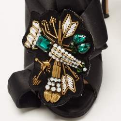 Nº21 Black Satin Crystal Embellishments Slides Size 39