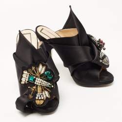 Nº21 Black Satin Crystal Embellishments Slides Size 39