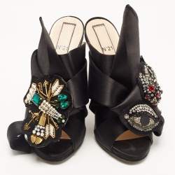 Nº21 Black Satin Crystal Embellishments Slides Size 39