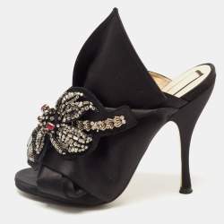 Nº21 Black Satin Crystal Embellishments Slides Size 39