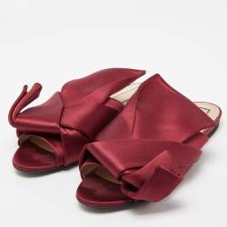 Pre Owned Nº21 Burgundy Satin Knot Flat Slides Size 39