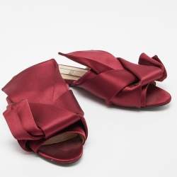 Pre Owned Nº21 Burgundy Satin Knot Flat Slides Size 39