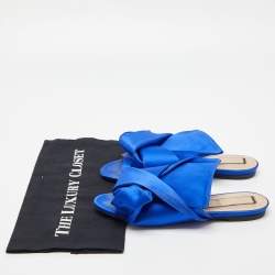 Pre Owned N21 Blue Satin Knot Flat Slides Size 38