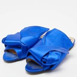Pre Owned N21 Blue Satin Knot Flat Slides Size 38