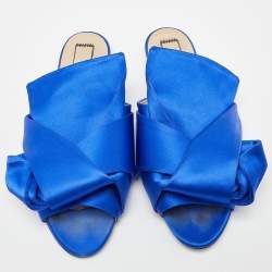 Pre Owned N21 Blue Satin Knot Flat Slides Size 38
