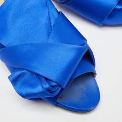 Pre Owned N21 Blue Satin Knot Flat Slides Size 38