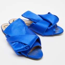 Pre Owned N21 Blue Satin Knot Flat Slides Size 38