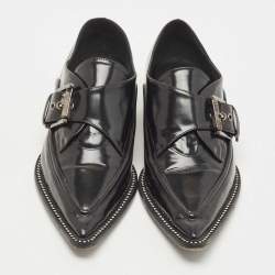 N21 Black Leather Crystal Embellished Buckle Loafers Size 38.5