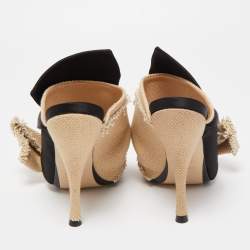 Nº21 Black/Beige Satin and Canvas Raso Knot Mules Size 36