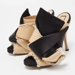 Nº21 Black/Beige Satin and Canvas Raso Knot Mules Size 36