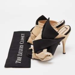 Nº21 Black/Beige Satin and Canvas Raso Knot Mules Size 36