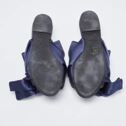 Pre Owned N21  Navy Blue Satin Knot Flat Slides Size 36
