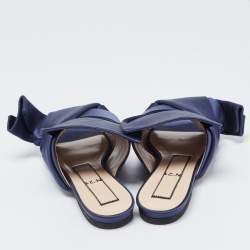 Pre Owned N21  Navy Blue Satin Knot Flat Slides Size 36