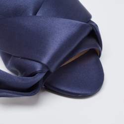 Pre Owned N21  Navy Blue Satin Knot Flat Slides Size 36