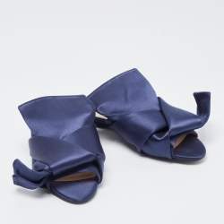 Pre Owned N21  Navy Blue Satin Knot Flat Slides Size 36