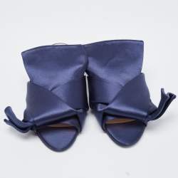 Pre Owned N21  Navy Blue Satin Knot Flat Slides Size 36