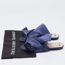 Pre Owned N21  Navy Blue Satin Knot Flat Slides Size 36