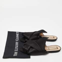 Nº21 Black Satin Raso Knot Peep Toe Flat Mules Size 38