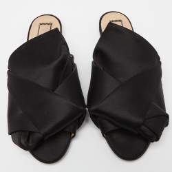 Nº21 Black Satin Raso Knot Peep Toe Flat Mules Size 38