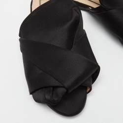 Nº21 Black Satin Raso Knot Peep Toe Flat Mules Size 38