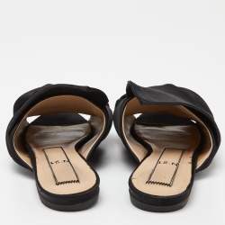 Nº21 Black Satin Raso Knot Peep Toe Flat Mules Size 38