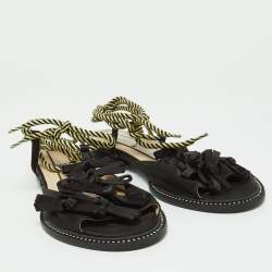 Nº21 Black Satin Ankle Tie Sandals Size 37