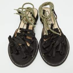 Nº21 Black Satin Ankle Tie Sandals Size 37