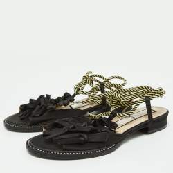 Nº21 Black Satin Ankle Tie Sandals Size 37