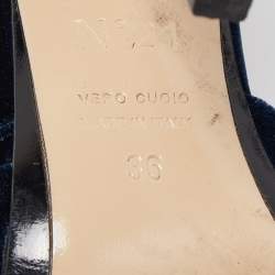  N°21 Navy Blue Velvet Crystal Embellished Ankle Strap Sandals Size 36