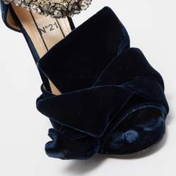  N°21 Navy Blue Velvet Crystal Embellished Ankle Strap Sandals Size 36