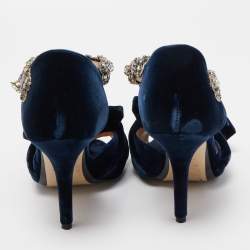  N°21 Navy Blue Velvet Crystal Embellished Ankle Strap Sandals Size 36