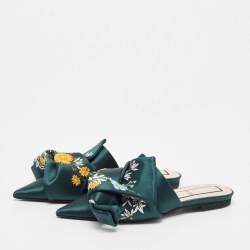 N21 Green Satin Floral Embroidered Knot Flat Slides Size 36