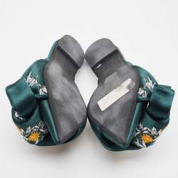 N21 Green Satin Floral Embroidered Knot Flat Slides Size 36