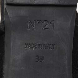 Pre Owned N21 Black Satin Raso Knot Peep Toe Flat Slides Size 39