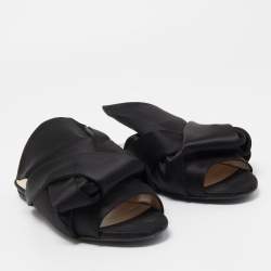 Pre Owned N21 Black Satin Raso Knot Peep Toe Flat Slides Size 39
