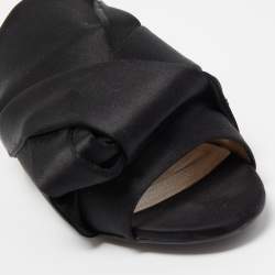 Pre Owned N21 Black Satin Raso Knot Peep Toe Flat Slides Size 39