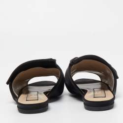 Pre Owned N21 Black Satin Raso Knot Peep Toe Flat Slides Size 39