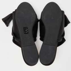 Pre Owned Nº21 Black Satin Raso Knot Flat Mules Size 38.5