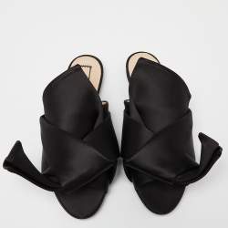 Pre Owned Nº21 Black Satin Raso Knot Flat Mules Size 38.5