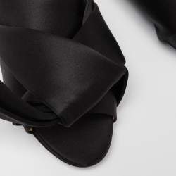 Pre Owned Nº21 Black Satin Raso Knot Flat Mules Size 38.5