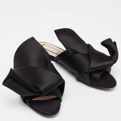 Pre Owned Nº21 Black Satin Raso Knot Flat Mules Size 38.5