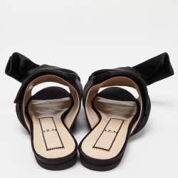 Pre Owned Nº21 Black Satin Raso Knot Flat Mules Size 38.5